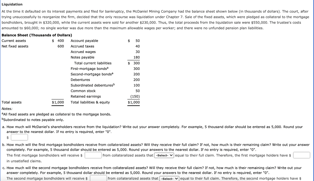 Liquidation At the time it defaulted on its interest payments and