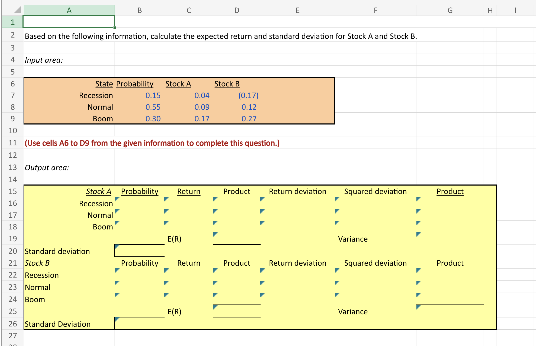  Based on the followinginformation, calculate the expected return and standard deviation