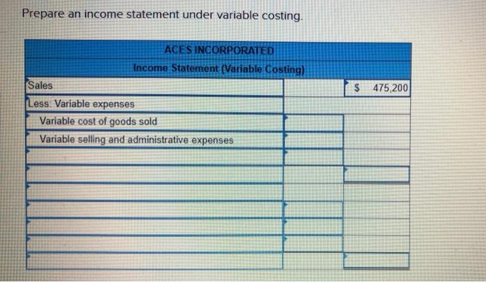 following information applies to the questions displayed below) Aces Incorporated, a manufacturer