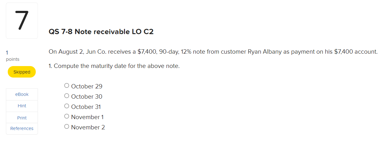  7 QS 7-8 Note receivable LO C2 On August 2, Jun