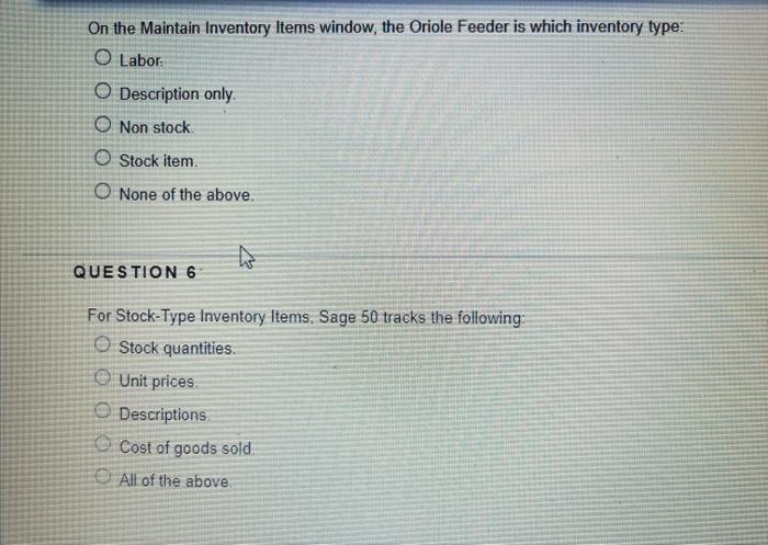  On the Maintain Inventory Items window, the Oriole Feeder is which