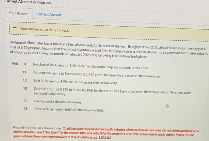  Current Attempt in Progress Your Answer Correct Answer Your answer is