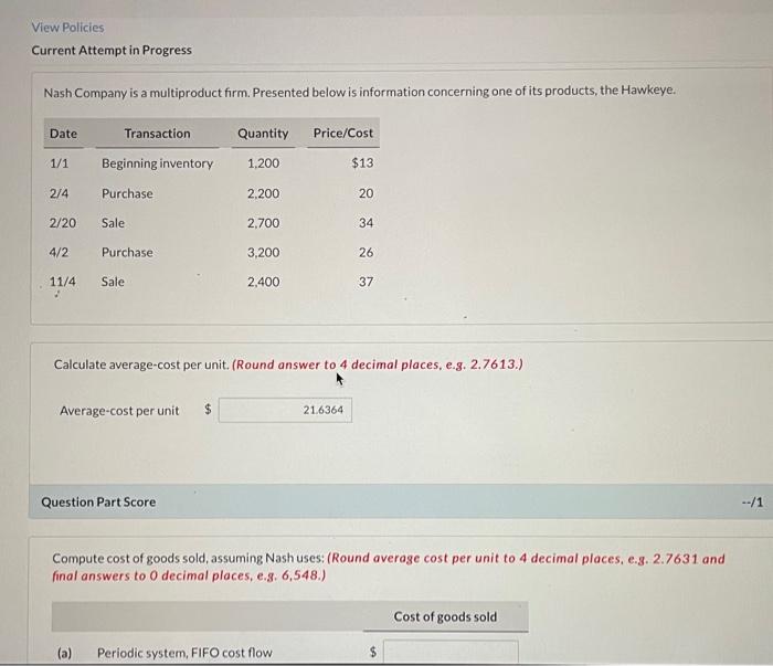 heeeeelp please help View Policies Current Attempt in Progress Nash Company is