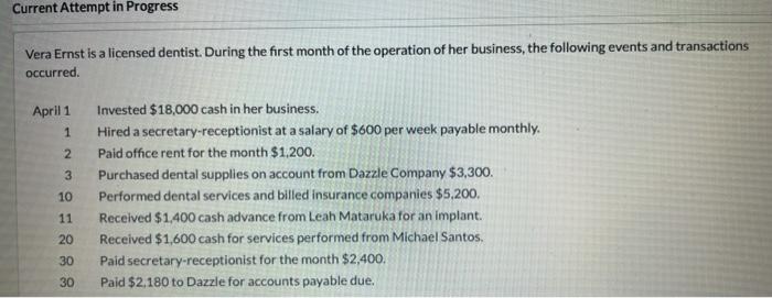 2a Current Attempt in Progress Vera Ernst is a licensed dentist. During