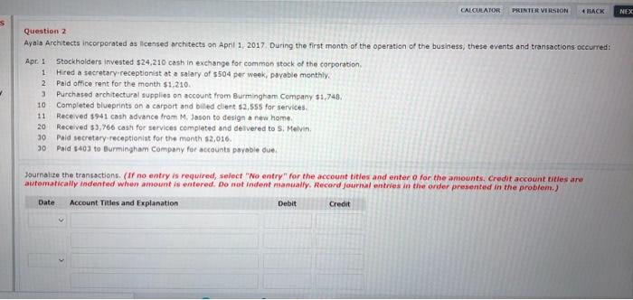  Please help with this question and its part CALCULATOR PRINTER VERSION