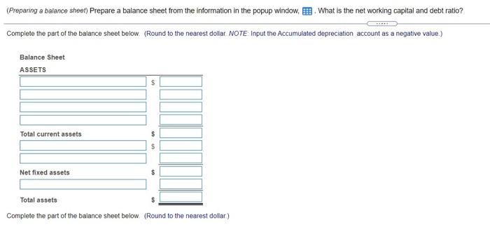  (Preparing a balance sheet) Prepare a balance sheet from the information