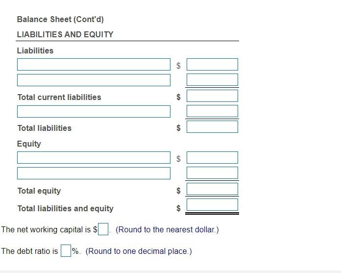 in the popup window. What is the net working capital and debt