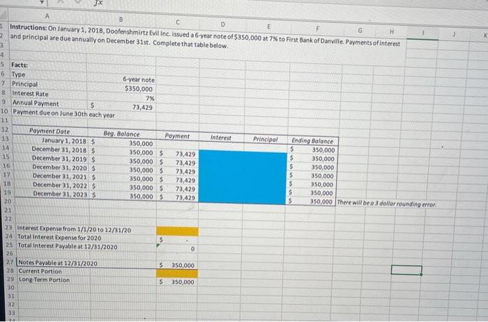 notes payable JX B D E G Instructions: On January 1, 2018,