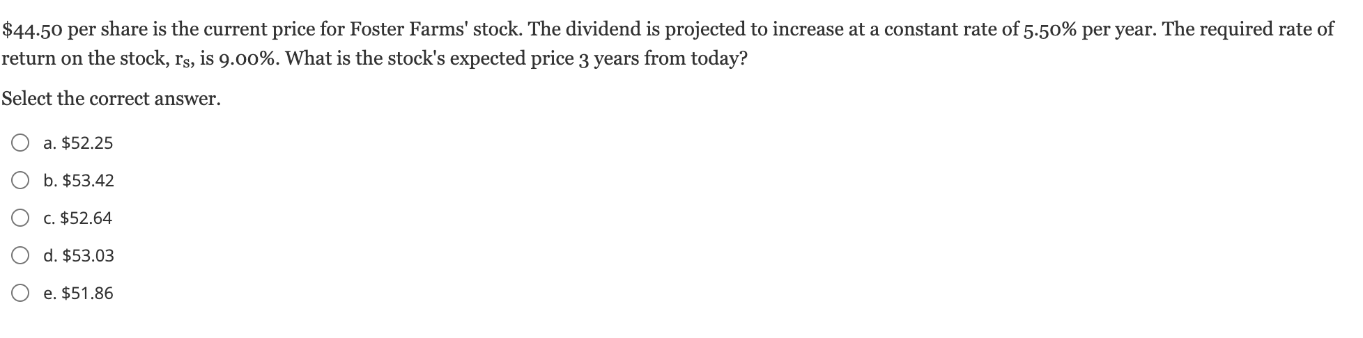  $44.50 per share is the current price for Foster Farms' stock.