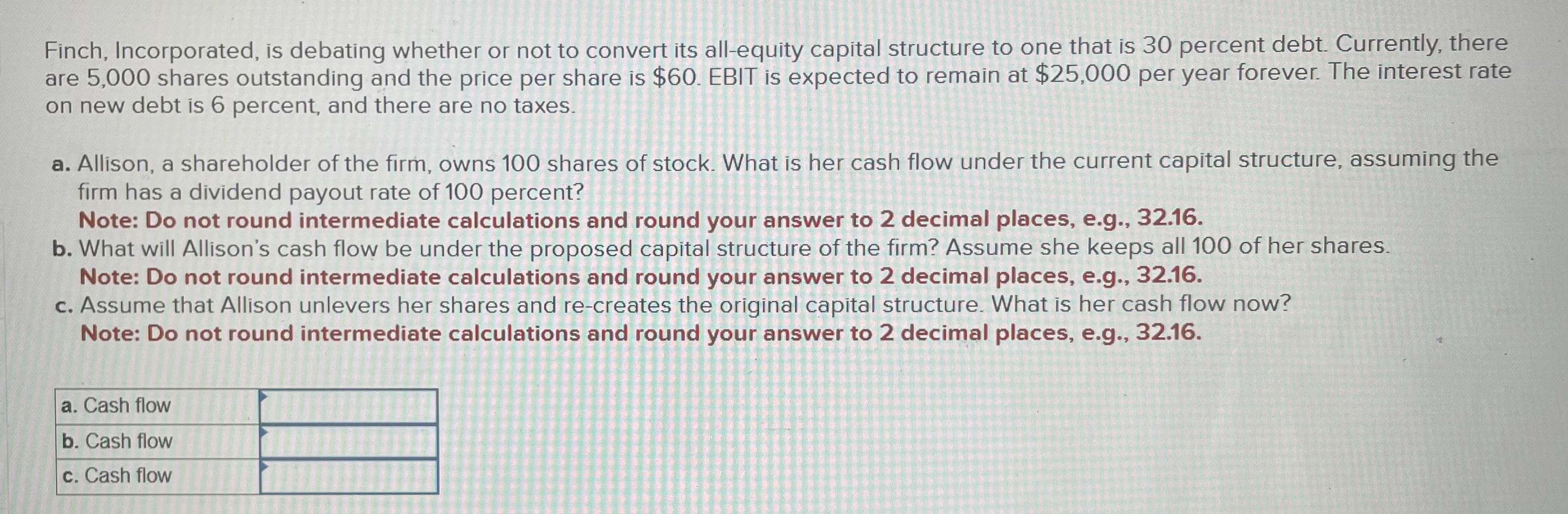  Finch, Incorporated, is debating whether or not to convert its all-equity