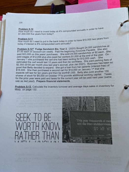 not 5-12 or 5-13. please solve the rest, 100 Problem 5-10 How