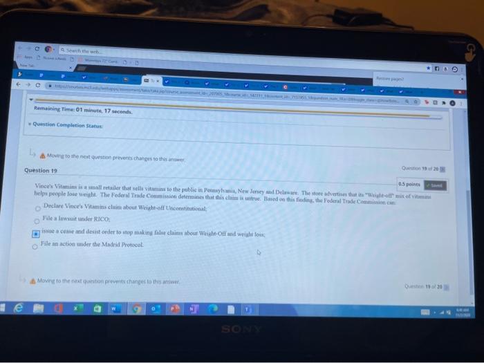  Remaining Time 01 minute 17 seconds Question Completion Status Moving to