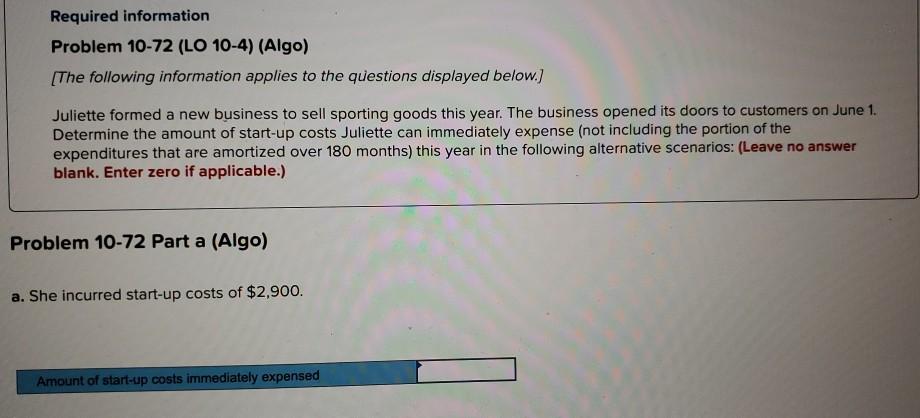 its all 1 question Required information Problem 10-72 (LO 10-4) (Algo)