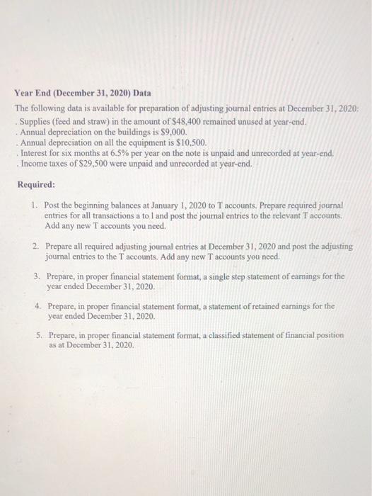 year ended December 31, 2020. The account balances (all of which had