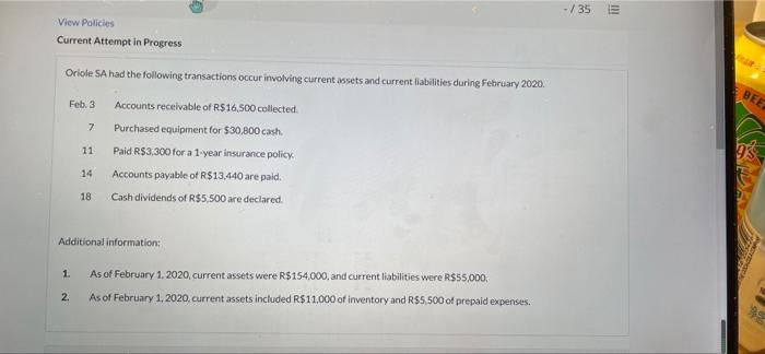  -/35 View Policies Current Attempt in Progress Oriole SA had the