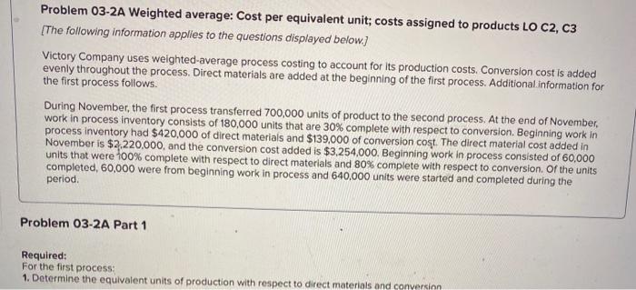  Problem 03-2A Weighted average: Cost per equivalent unit; costs assigned to