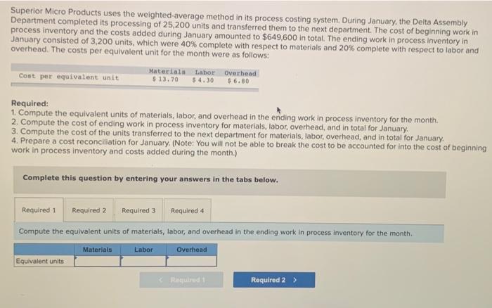  Superior Micro Products uses the weighted average method in its process