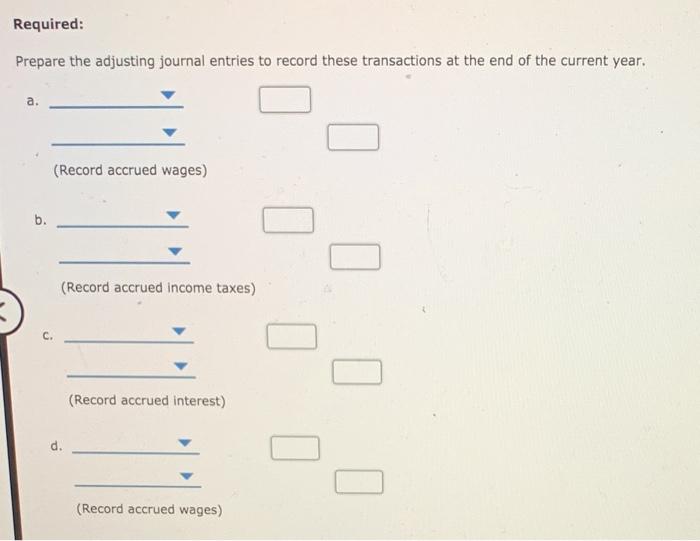 following items that require adjusting entries at the end of the year.