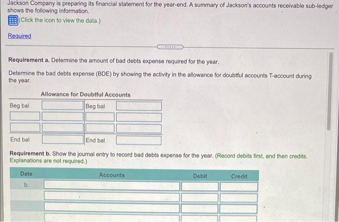 help answering a-e Jackson Company is preparing its financial statement for the