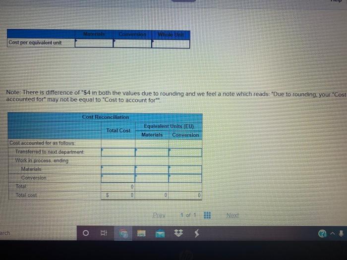  Materials Conversion Whale Unit Cost per equivalent unit Note: There is
