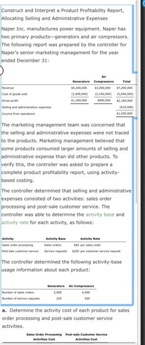  Construct and Interpret a Product Profitability Report, Allocating Selling and Administrative