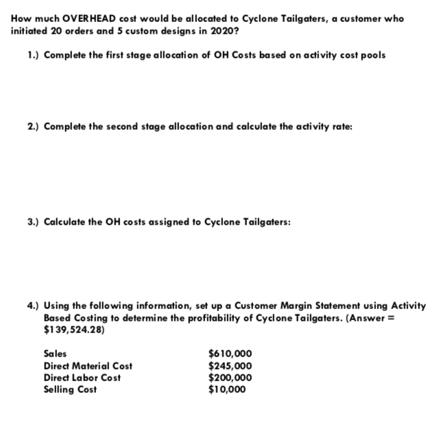 college athletic fan gear and uses activity-based costing for overhead costs. Licensed