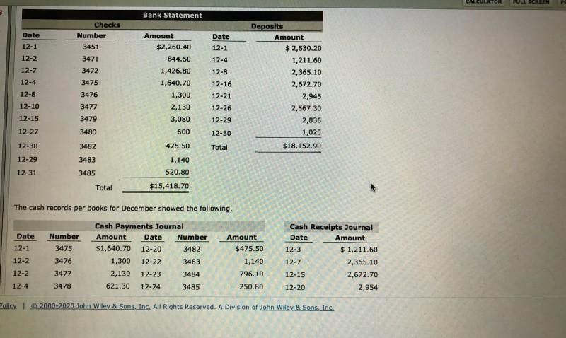  CALCULATOR FULL CCL Bank Statement Date 12-1 12-2 Date 12-1 12-4