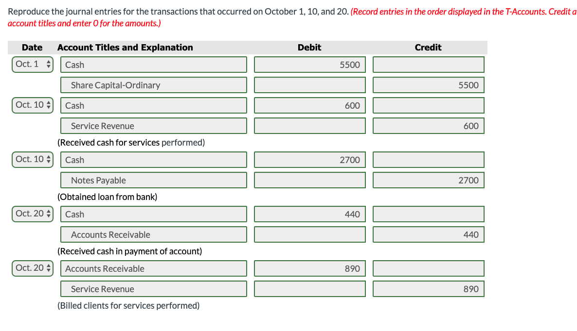 of \). 10/1 10/10 10/10 10/20 10/25 Cash 5,500 10/4 600|10/12 2,700|10/15