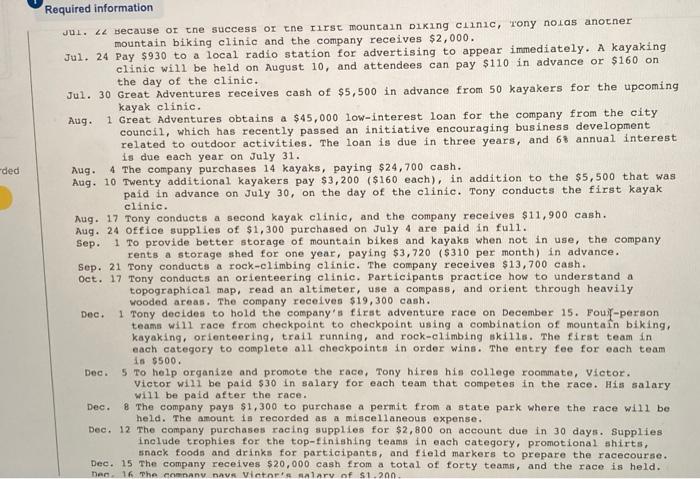 in an hour. Required information Required information Great Adventures Problem AP3-1 [The