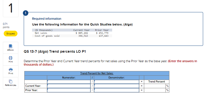 needing full answer Required information Use the followlng Information for the Qulck