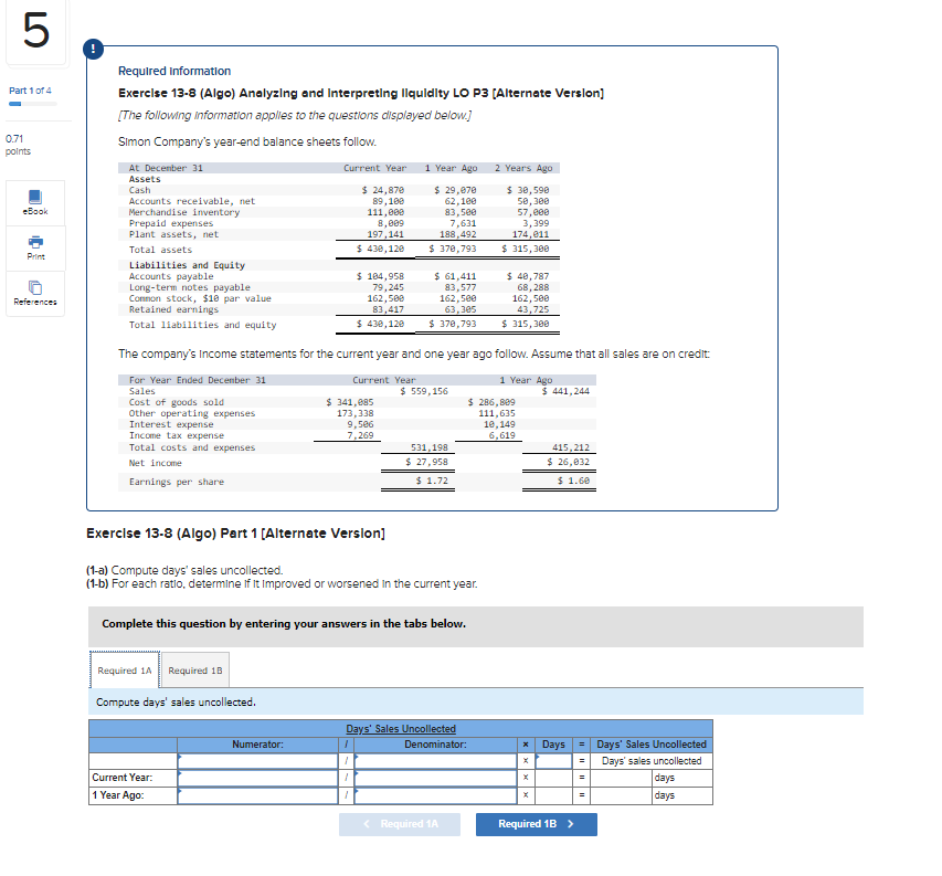 dollars.) Required information Use the following Informatlon for the Exerclses below. (Algo)