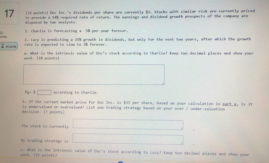17 (32 points) Doc Inc.'s dividends per share are currently $3.