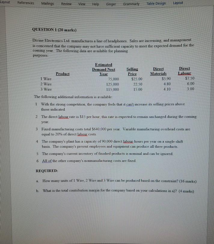  Layout References Mailings Review View Help Ginger Grammarly Table Design Layout