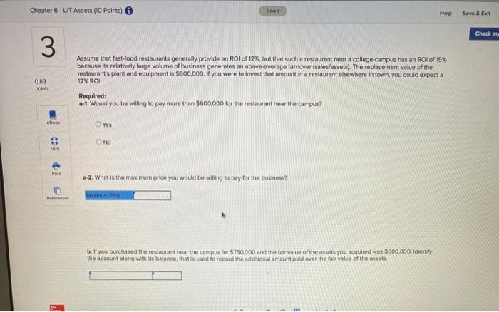  Chapter 6 - UT Assets (10 points) Seved Help Save &