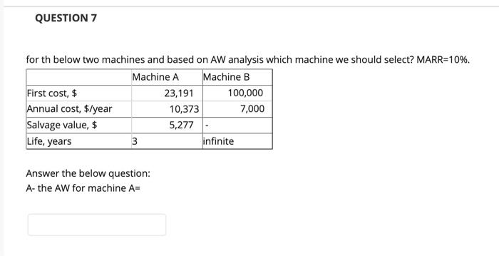  QUESTION 7 for th below two machines and based on AW