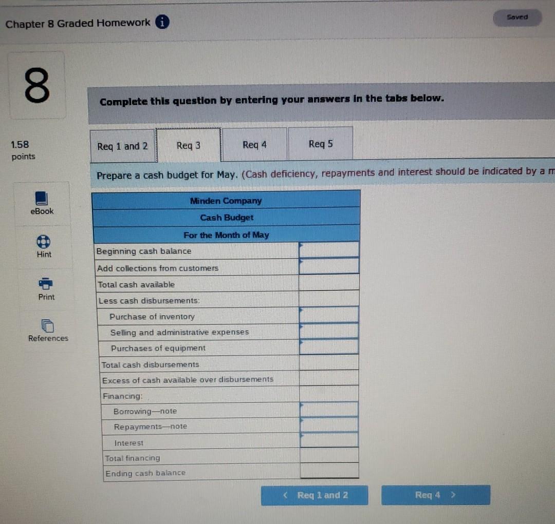 30 is given below: 158 points eBook Minden Company Balance Sheet April