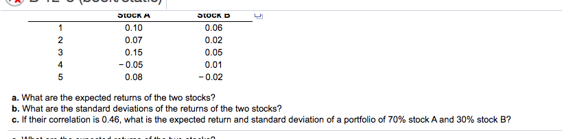  answer a, b and c STOCKA 1 2 3 4 5