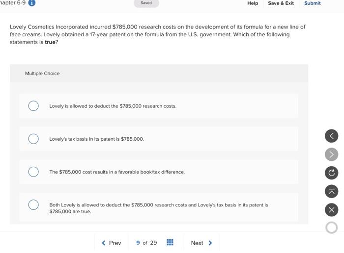  hapter 6-9 Saved Help Save & Exit Submit Lovely Cosmetics Incorporated