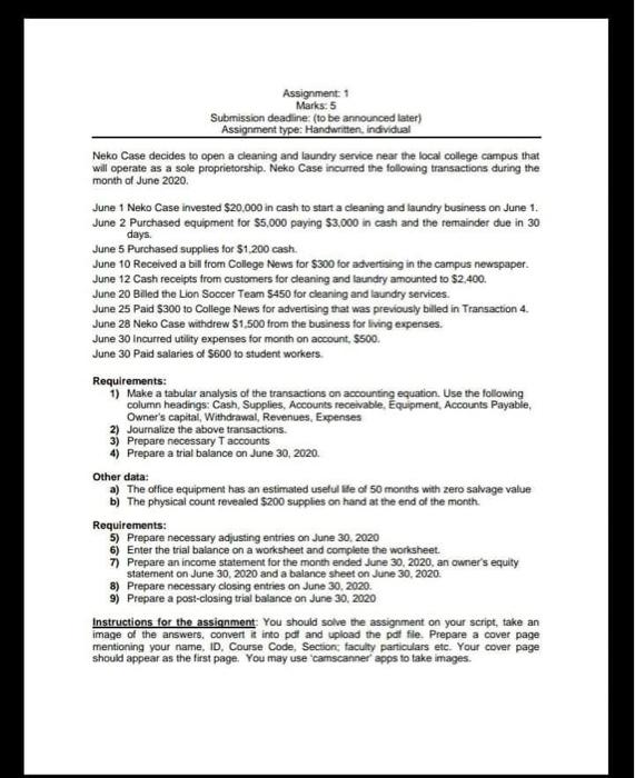  days. Assignment1 Marks: 5 Submission deadline: (to be announced later) Assignment