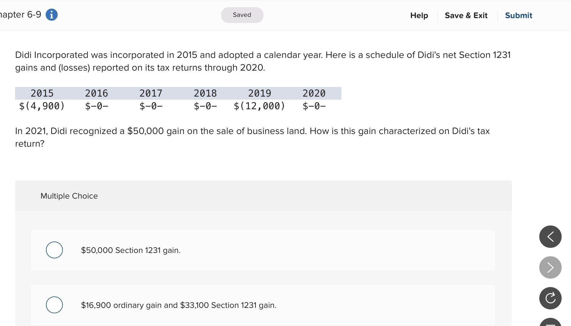 hapter 6-9 Saved Help Save & Exit Submit Didi Incorporated was