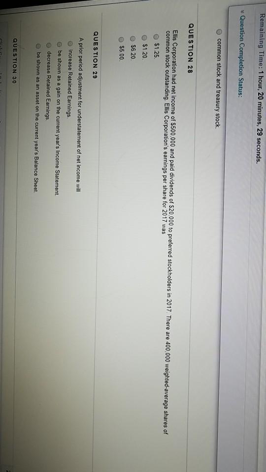 Remaining Time: 1 hour, 20 minutes, 29 seconds. * Question Completion