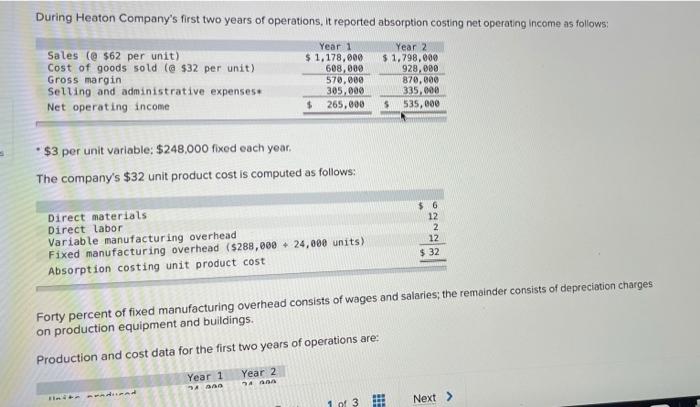 variable costing net operating income in Year 1 and in Year 2?