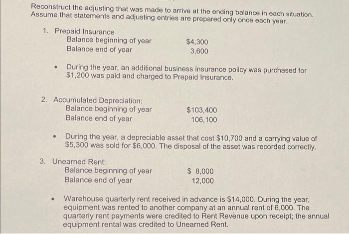  Reconstruct the adjusting that was made to arrive at the ending