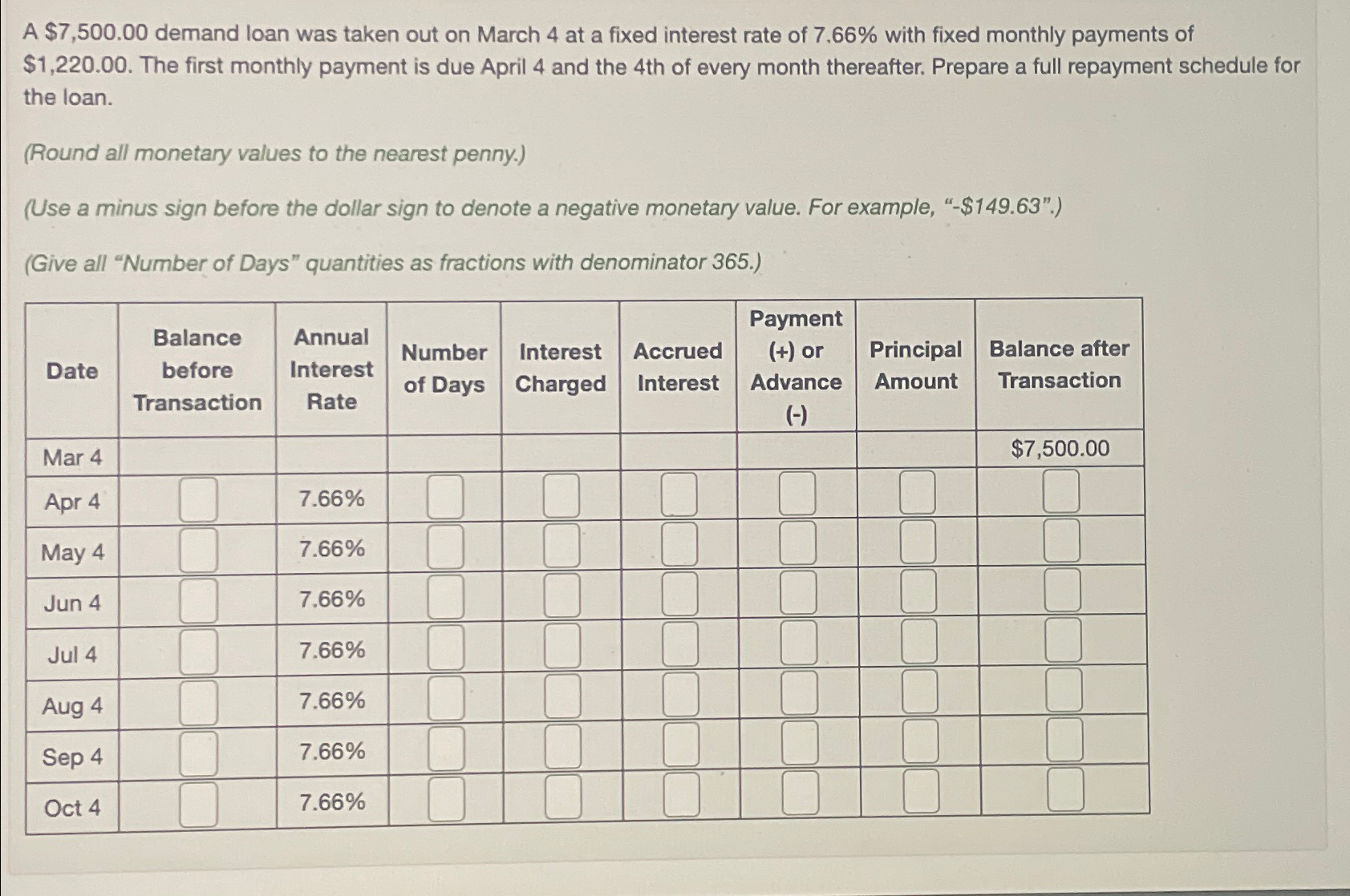  A $7,500.00 demand loan was taken out on March 4 at