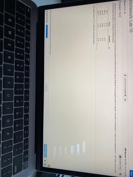 0 of 1 pt 4 of 15 (5 complete) Problem 10-3 Your