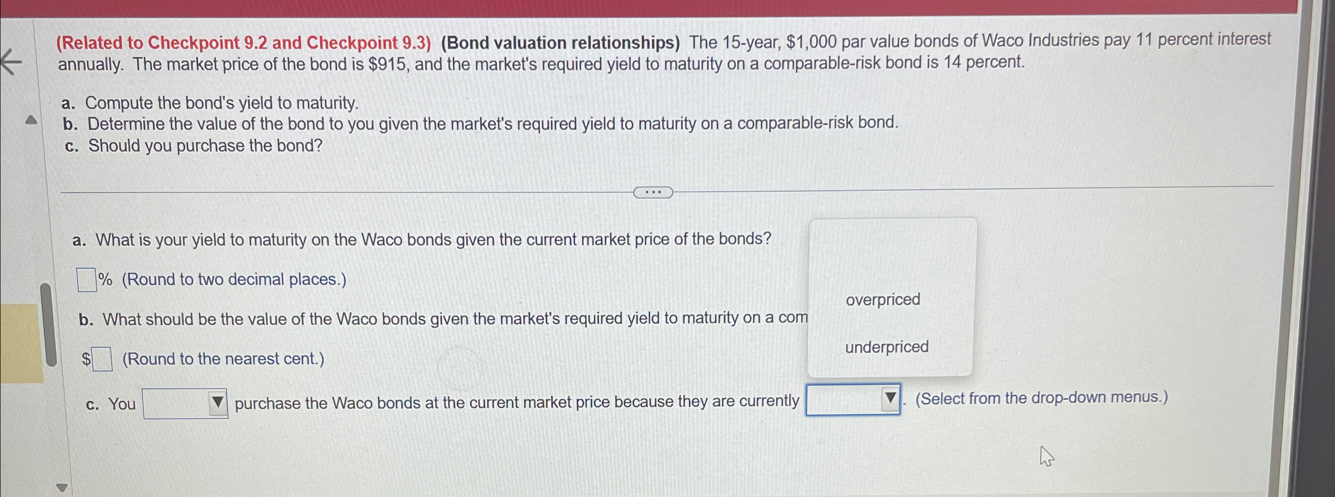  (Related to Checkpoint 9.2 and Checkpoint 9.3)(Bond valuation relationships) The 15-year,