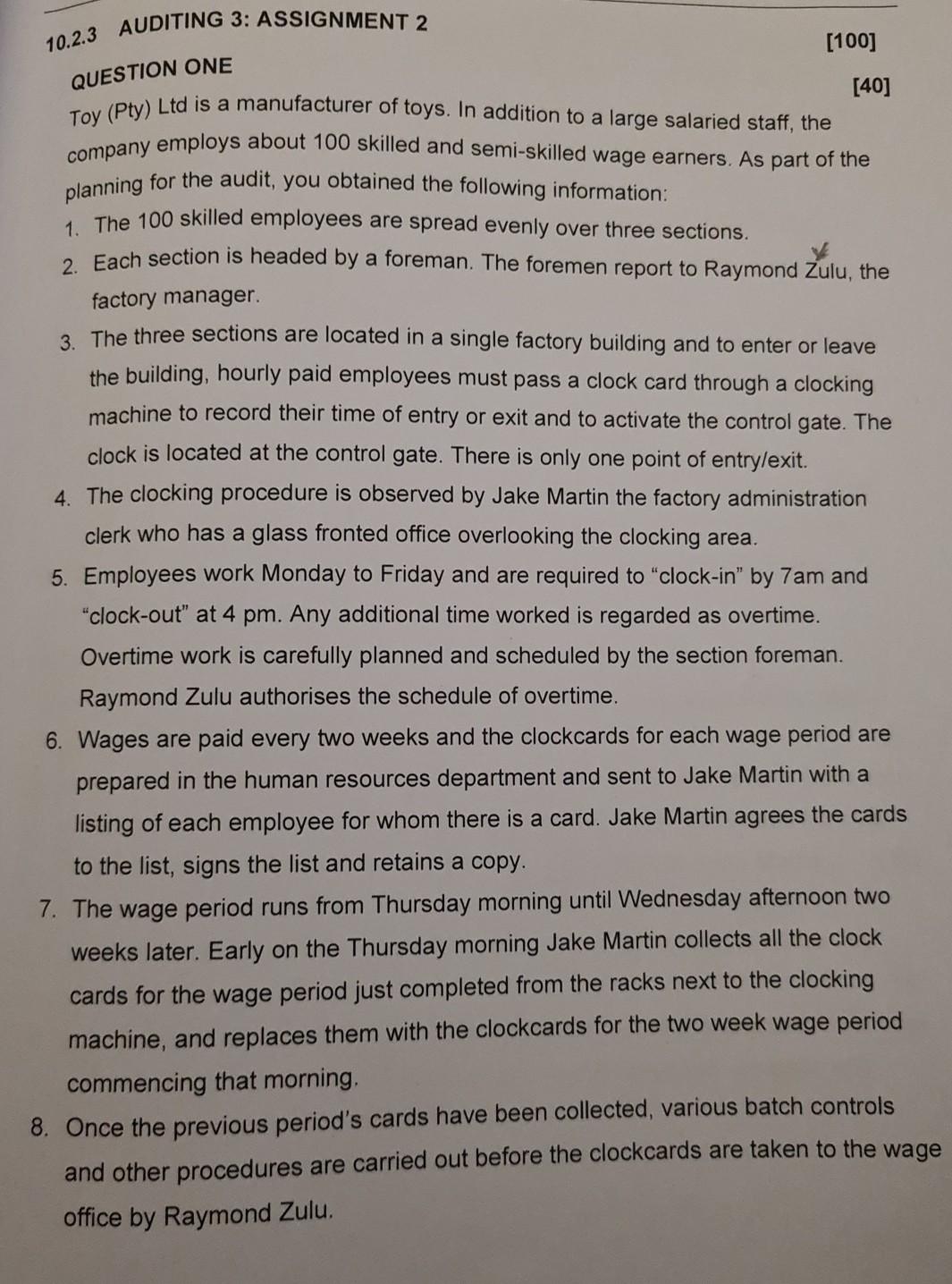 Old MathJax webview 10.2.3 AUDITING 3: ASSIGNMENT 2 [100] QUESTION ONE [40]