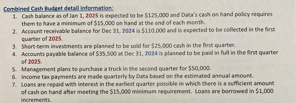 This is a Comprehensive Master Budget Problem. Need to do "Combined Cash