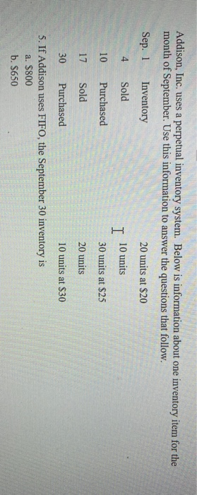  Addison, Inc. uses a perpetual inventory system. Below is information about