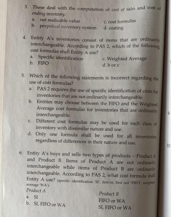  a. C. cost formulas 3. These deal with the computation of